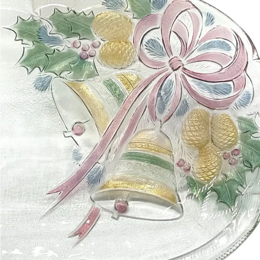 VTG NEW MIKASA Festive Bells MCM Oval Glass Bowl & Platter Holiday Serving Set